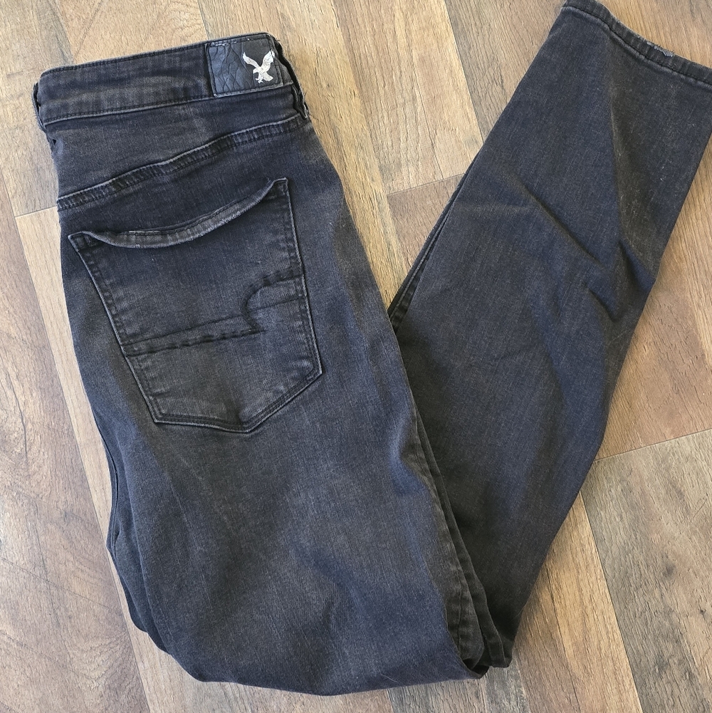 American Eagle Women's 16 Black Jeans Super Stretch Super High Rise Jeggings